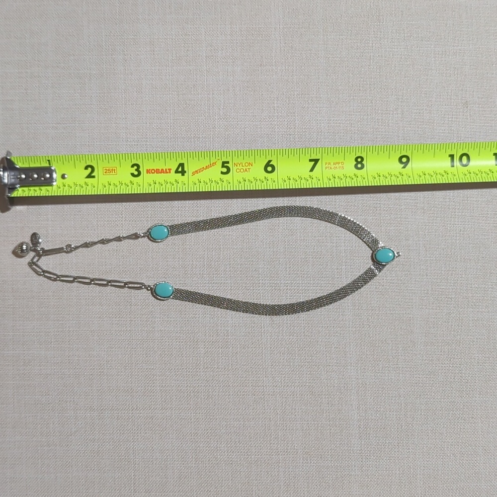 Vintage Park Lane Silver Tone Mesh Choker Necklace & Turquoise Pendant - Picture 7 of 8